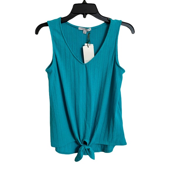 Green Envelope Sleeveless Ribbed Tie Front Tank Top NWT - Picture 1 of 8